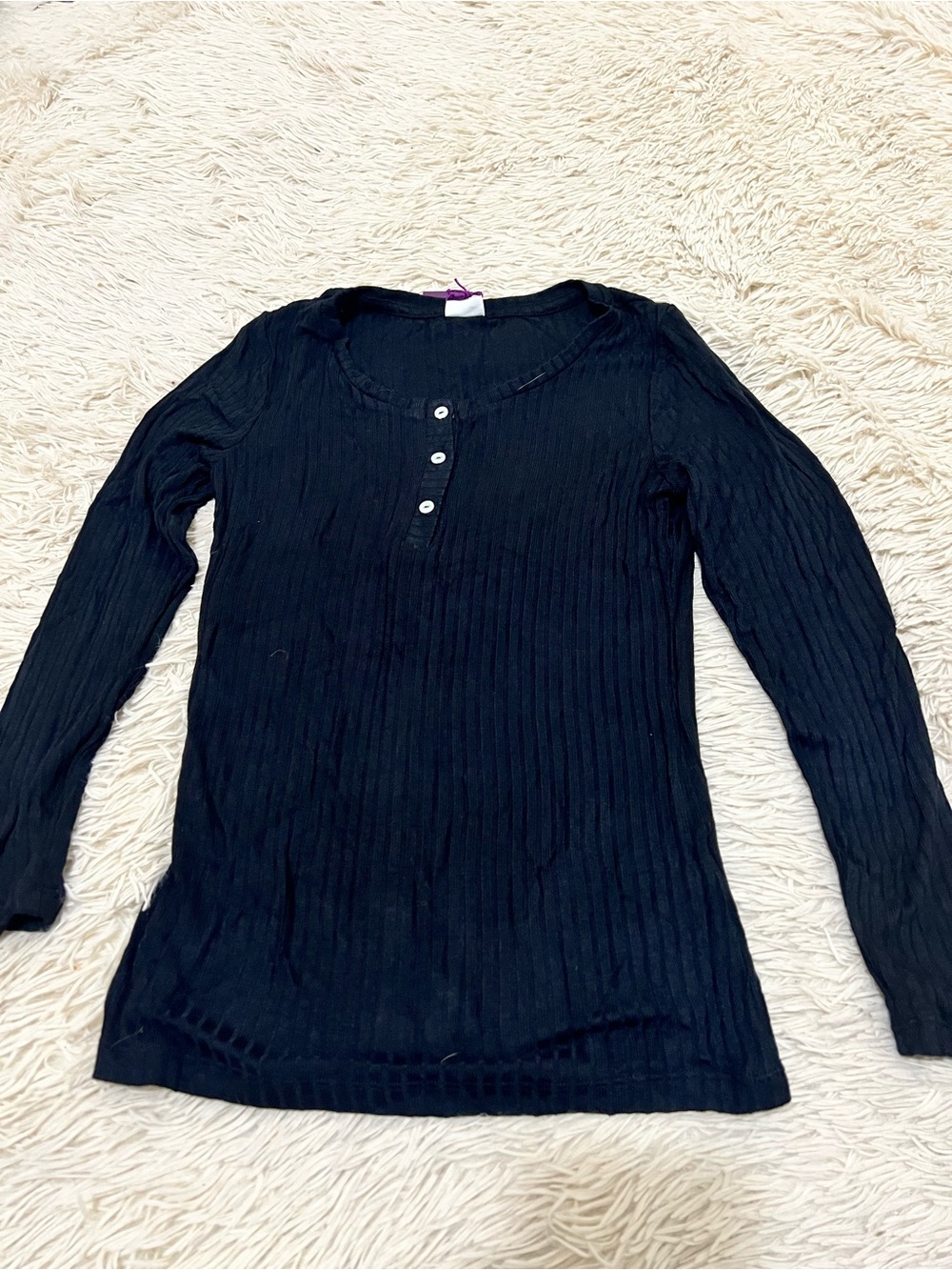 Women’s Black Ribbed Long Sleeve Henley Tee